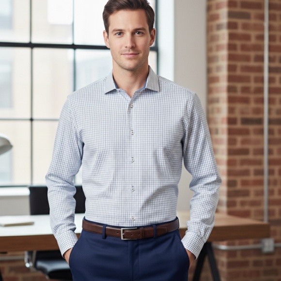 Hammer Made Other - Hammer Made Slim Fit Woven in Italy Men's Dress Shirt - Blue Check Size 44/17.5